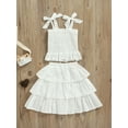 thumbnail image 2 of Seyurigaoka Kid Girl Three-Piece Outfits, Solid Color Sleeveless Tie-Up Ruched Tops + Multi-Layer Sweet Skirt + Bowknot Headband, 2 of 8
