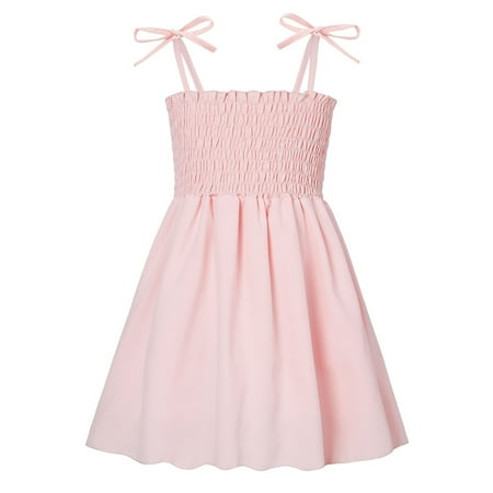 

Toddler Girls Dresses Summer Solid Sleeveless Strap Ruffle Princess Dress Beach Children s Clothing