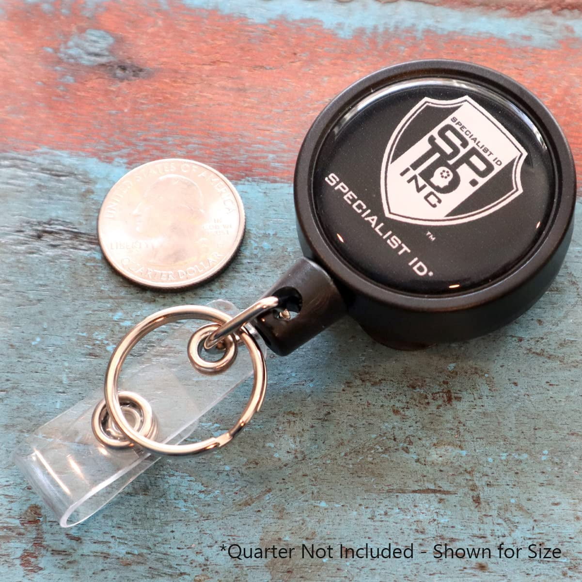 5 Pack - Heavy Duty Retractable I'D Badge Holder Keychain Reel - Strong Polycarbonate Plastic Case w/ Metal Swivel Belt Clip, Key Ring & Vinyl Strap for Multiple Keys & Badges by Specialist ID (Black)