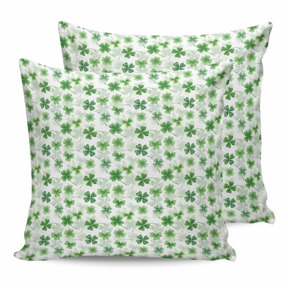 14x14 Pillow Covers Set of 2, St. Patrick's Day Throw Pillow Covers Decorative Couch Cushion Case, Lucky Shamrock Green Spring Plants Vintage Microfiber Square Pillowcases for Bedroom Car Living Room