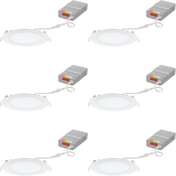 Juno LED Recessed Lights 6 Inch Round Wafer Downlight, 5-in-1 Switchable White Color Temperature, 120 Volts, 6-Inch Ultra-Thin Flat Trim, Matte White, 6-P