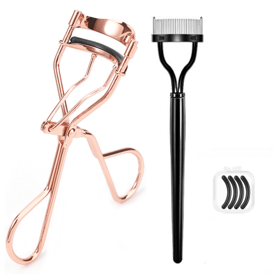Eyelash Curler with Comb, Professional Volumizing Lash Lift Kit Lash Curler with Refill Pads for Home & Travel Uses, Rose Gold