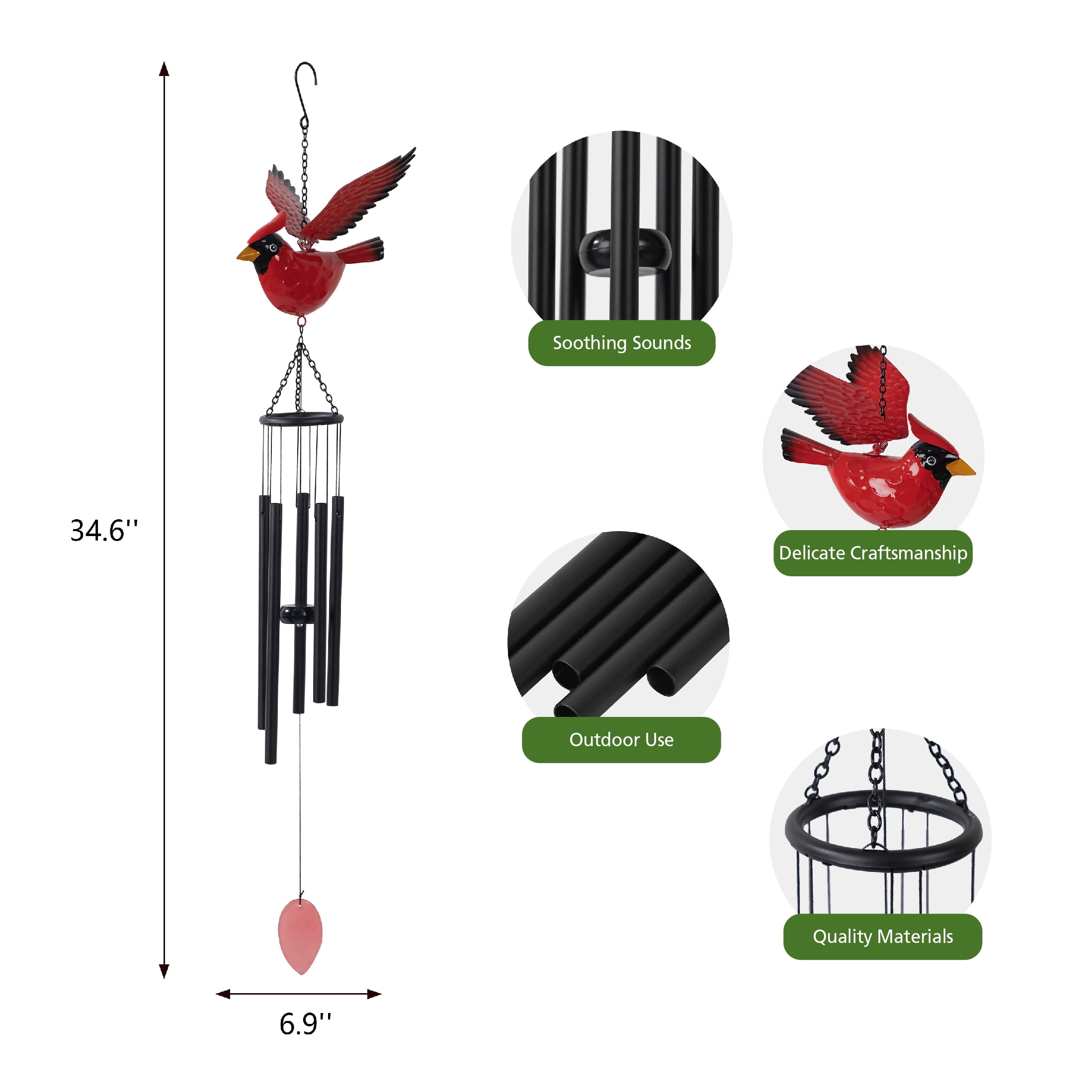Mainstays Metal Cardinal Outdoor Wind Chime, Weather-Resistant
