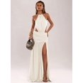 thumbnail image 3 of Apricot Backless Halter Maxi Dress With Ruched Waist And Beaded Detail, 3 of 7