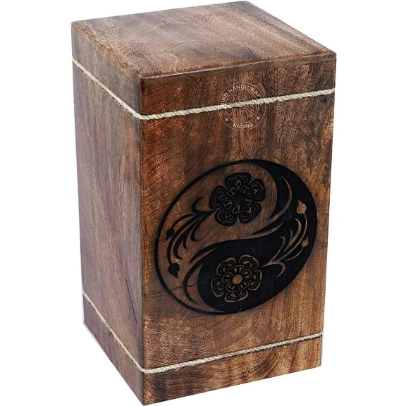 Handcrafted Ying Yang Tree of Life Wooden Urns for Human Ashes Adult Large - Rosewood Cremation Urn for Ashes - Burial Urn for Columbarium - Funeral Box (Flower, 250 LB - Hardwood)