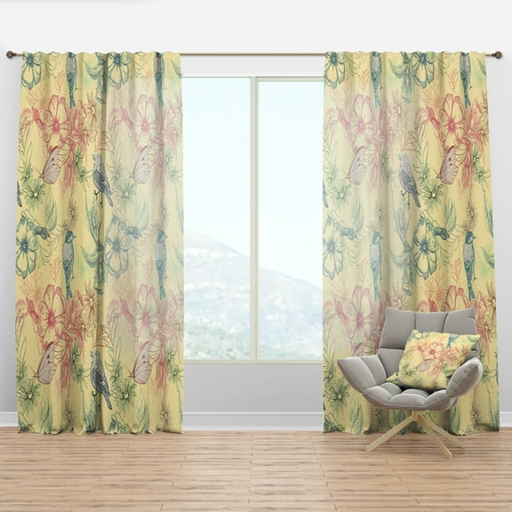 Designart 'Butterflies With Spring Pattern On Flowers' Modern & Contemporary Curtain Panel