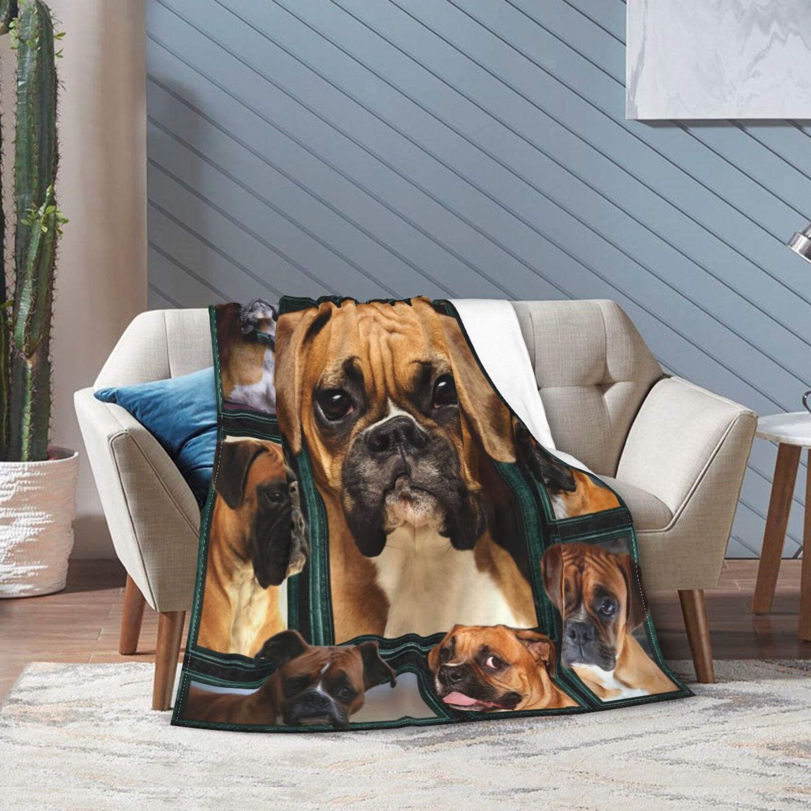 Wijzvio Boxer Dog Throw Blanket Soft Fuzzy Fleece Blanket For Couch Bed Living Room Decoration 60"X50"