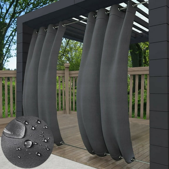 TOPCHANCES Indoor/Outdoor Dark Grey Grommet Top & Bottom Blackout Outdoor Curtains, "52x84" Inches