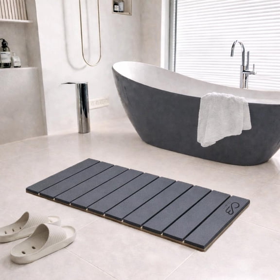 Foldable Diatomaceous Stone Bath Mat, Quick-Dry Absorbent Bathroom Floor Mat, Easy Clean, Space-Saving Design, for Bathroom & Indoor Use