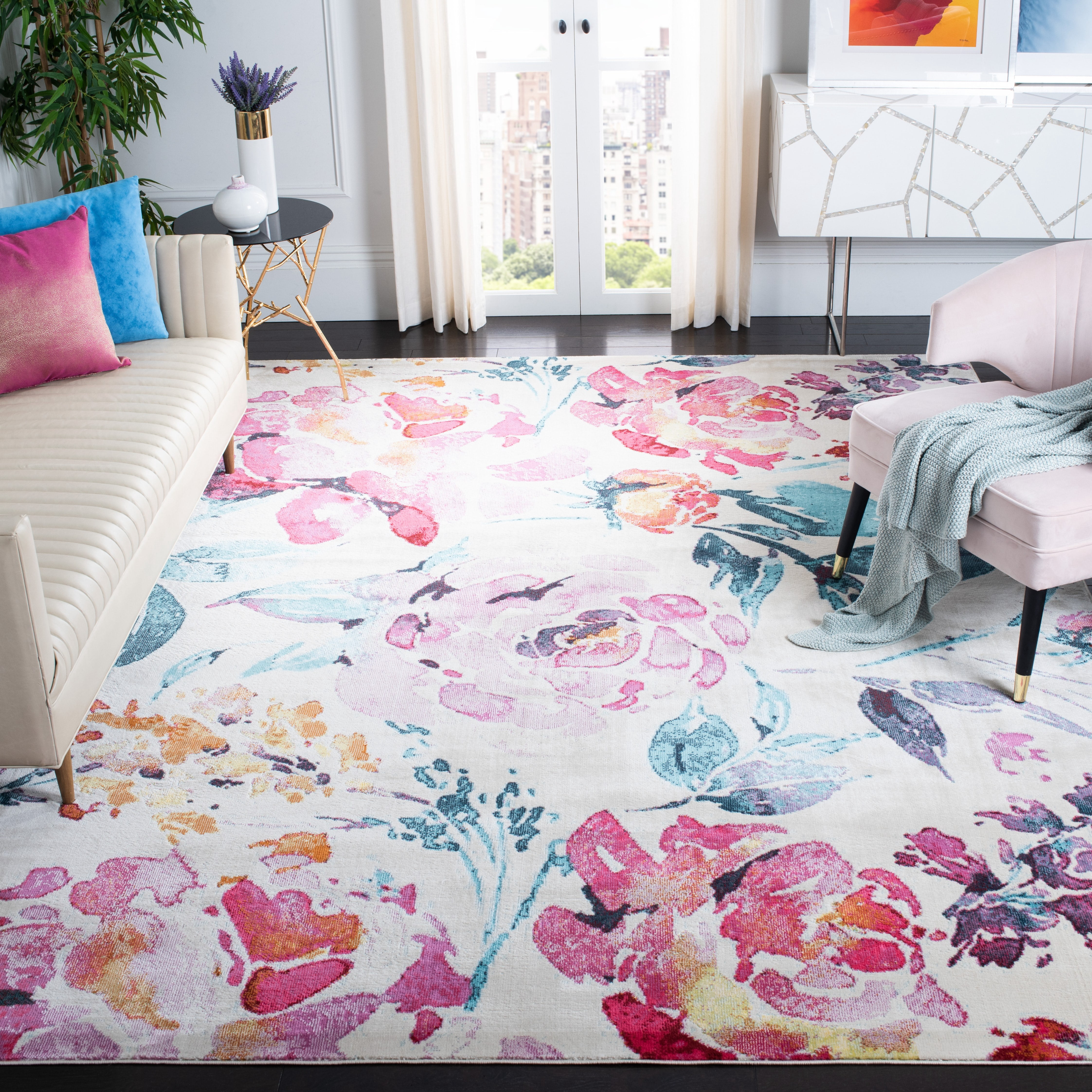 SAFAVIEH Lillian Agatha Floral Area Rug, Ivory/Rose, 9' x 12'