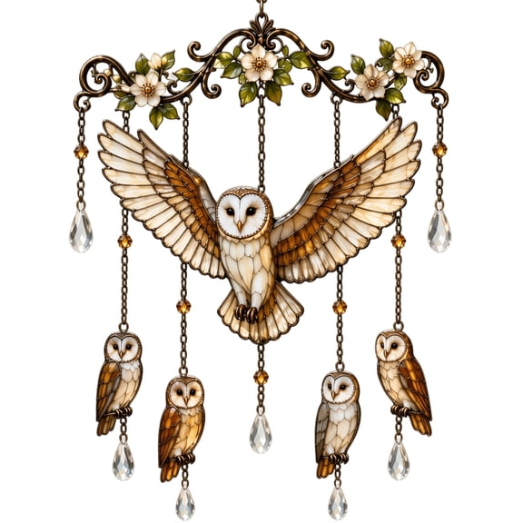 Elegant Owl Wind Chime for Outside, Acrylic Crystal Sun Catcher Windchime, Rustic Bird Yard Outdoor Decor, Memorial Gardening Gift for Family & Bird Lovers