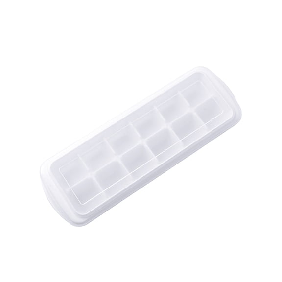JHyouerji Stackable Plastic Ice Cube Tray with Sealed Lid 10x4 Inch,12 Cavity Easy Release Fast Freezing Ice Mold for Home Kitchen Cocktail Bar Picnic Drink Making