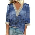 thumbnail image 2 of Weiqiqre Summer Fashion Tops for Women Graphic Printed Lace V-Neck 3/4 Sleevet Casual T-shirt Blouse, 2 of 5