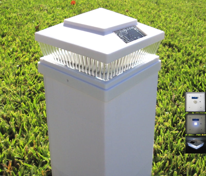 2 Pack Plastic White 6x6 inches Outdoor 5 LED 78Lumens Solar Post Cap