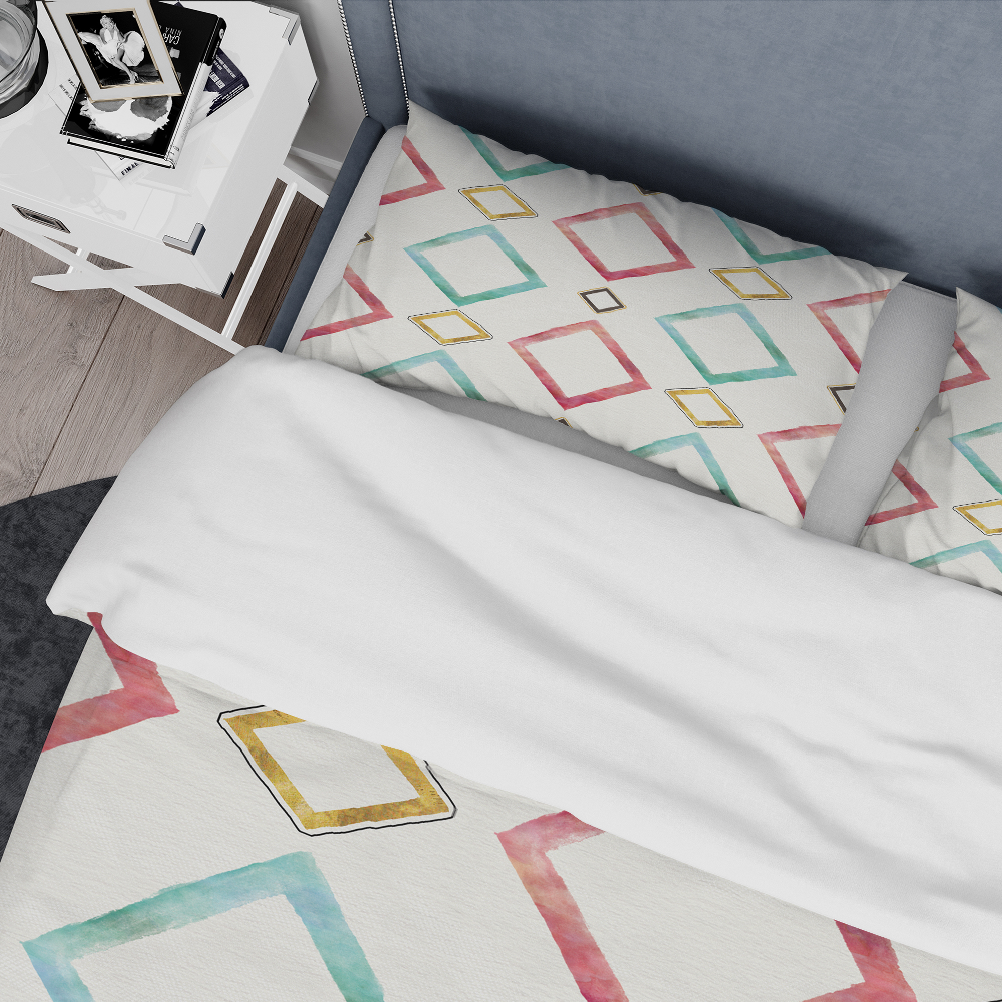 Designart 'Gilded Red and Blue Diamonds' Geometric Duvet Cover Set