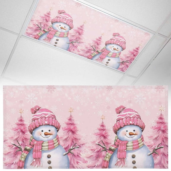 1 Pack Pink Snowman Fluorescent Light Covers for Ceiling Lights Christmas Tree Winter Snowflake Magnetic Ceiling Light Covers Overhead Light Filters for Office Classroom Home