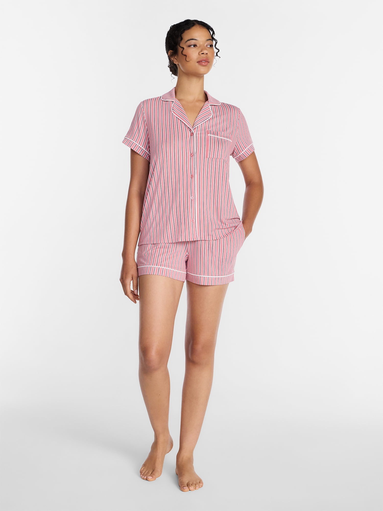 Joyspun Women's Dreamy Soft Collection Notch Collar Top and Shorts Pajama Set, 2-Piece, Sizes XS-3X