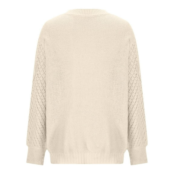 UPPADA Cable Knit Sweaters for Women Oversized Crewneck Sweatshirt Long Sleeve Crochet Pullover Tops Trendy Fall Dressy Sweaters Winter Outfits Beige,L
