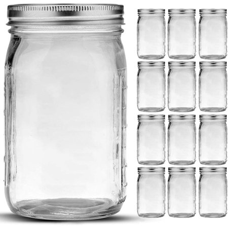 Mason Jars 32 Oz, 12 Pack Quart Mason Jars with Wide Mouth Lids, Glass Jars for Canning, Food Storage, Meal Prep, Overnight Oats, Fermenting, Pickling, DIY Projects