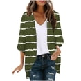 thumbnail image 3 of BiZtdJrK Womens Striped Print Cardigan 3/4 Length Sleeve Casual Summer Shrugs Soft Loungewear Open Front Cardigans Army Green XL, 3 of 6