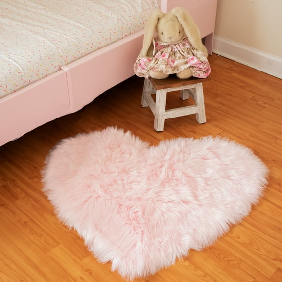 Faux Fur Area Rug Luxuriously Soft and Eco Friendly Heart 2' X 3' Pink