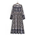 thumbnail image 2 of Boho Vintage Women Long Sleeve Floral Print Tie Neck Beach Bohemian Maxi Dress Ladies Rayon Cotton Summer Sundress Robe, 2 of 6