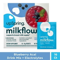 UpSpring Milkflow Moringa, Fennel & Blessed Thistle Breastfeeding Drink Mix with Electrolytes, Blueberry Acai, 16 Count