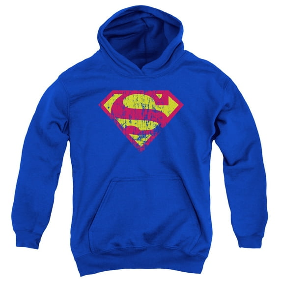 Superman - Classic Logo Distressed - Youth Hooded Sweatshirt - Small