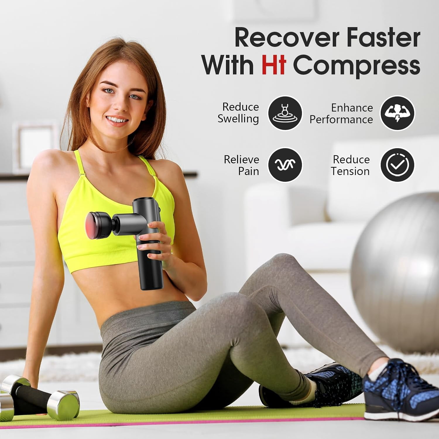 Mini Massage Gun with Hot & Cold Therapy Head, Portable Percussion Muscle Massager with 5 Heads & 5 Speeds for Full Body Relaxation