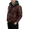 thumbnail image 5 of yuCgh Men's Casual Fashion Solid Color Leather Jacket with Zipper Hood, Stylish Biker Jacket for Everyday Use,Wine XL, 5 of 5