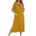 thumbnail image 2 of Tii.MM Women's Zip up Nightgown Housecoat Soft Comfy 3/4 Sleeve Pajama Midi Dress Sleepwear Causal Loungewear with Pockets, 2 of 6