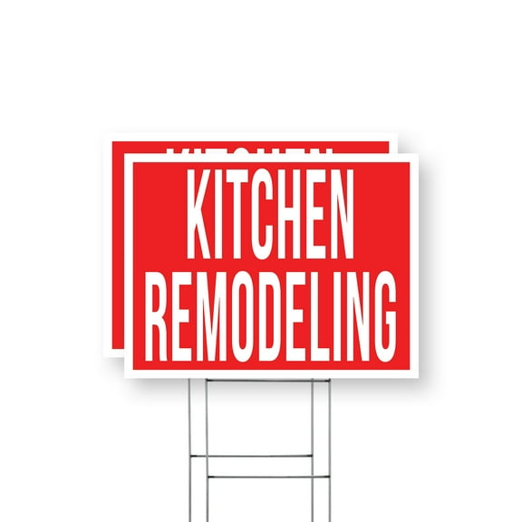 Kitchen Remodeling Yard Sign 2 Pack of 12 Inch x 16 Inch Single Sided Weatherproof Heavy-Duty Plastic with Stake | Home Improvement Services, Custom Designs, Reliable Contractors | Made