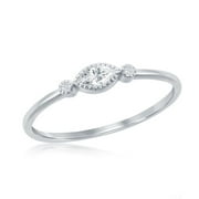 Beaux Bijoux Marquise and Bezel-Set Simulated Diamond CZ Dainty Promise Ring Sterling Silver Jewelry for Women or Teens (size-7)