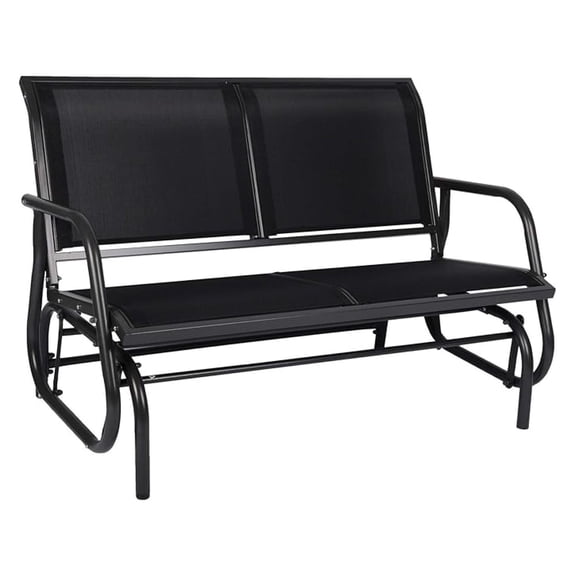 Outdoor Patio Glider -Loveseat Mesh Seating and Smooth Glide Rocker 2 Person Chair with Weather Resistant Steel Frame for Porch Garden Outside