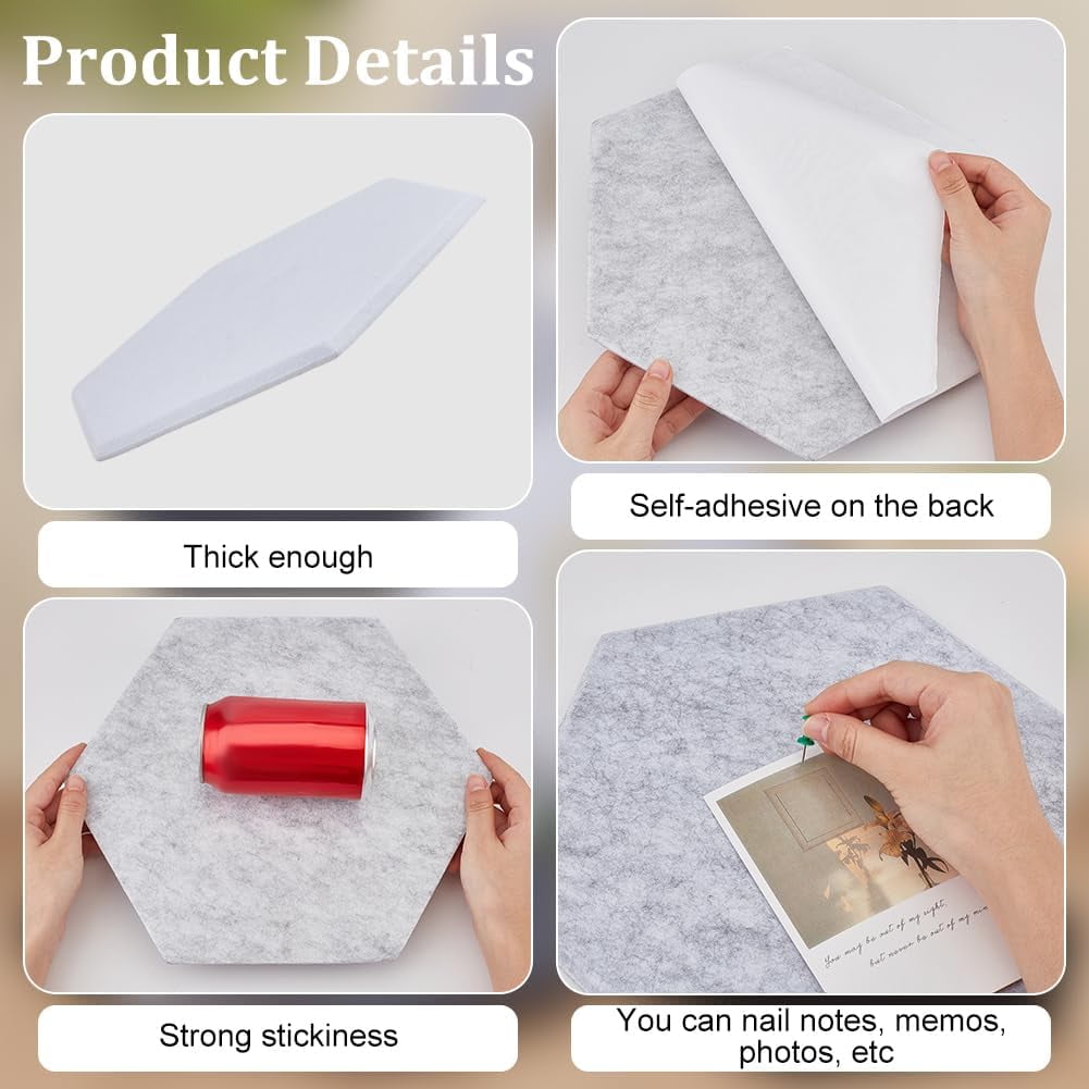 8 Pcs 4 Colors Hexagon Felt Pin Board Notice Boards with 80 Thumbtacks 10.2x11.7inch Self Adhesive Felt Pin Board DIY Bulletin Board Sound Absorbing Felt Board for Office diy