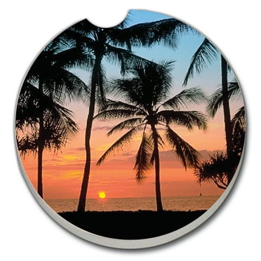 Absorbent Stoneware Car Coaster, Palms, Set of 2