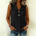 thumbnail image 2 of Ulitacool Summer T Shirts For Women O Neck Solid Color Sleeveless Tank Tops Button Blouse Trend Clothing L Black, 2 of 9