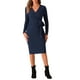 thumbnail image 1 of Vestido midi casual de manga larga con cuello en V y lazo en la cintura para mujer INSPIRE CHIC, color azul oscuro, talla S, 1 of 1
