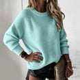thumbnail image 5 of Womens Oversized Crew Neck Pullover Sweater Plus Size Fashion Long Sleeve Loose Solid Color Blouse Jumper Soft Cozy Trendy Outerwear Turquoise L, 5 of 5