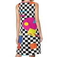 thumbnail image 2 of Retro Classic 1980s Shapes On Black and White Check Spring Summer Dresses for Women Fashion T-shirt Dress Casual Sleeveless Loose Sundress with Pockets, 2 of 5