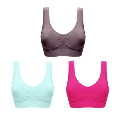 ATOYSOY 3 Pack Plus Size Sports Bra Everyday Bra Yoga Activewear Comfort Bra Bralette Underwear Teens Push Up Breathable Workout Clearance Wireless Ruched Tank Tops Hot Pink S