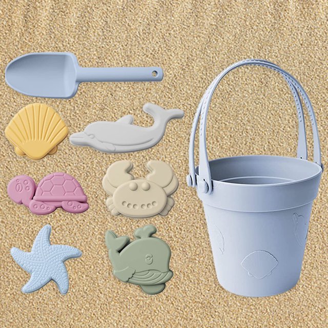 Juego de playa de verano para niños, moldes de juguete de arena de silicona bonitos para viajes al aire libre, playa, 8 Uds.
