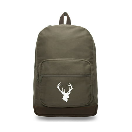 Hunting Deer Buck Antlers Canvas Teardrop Backpack with Leather Bottom
