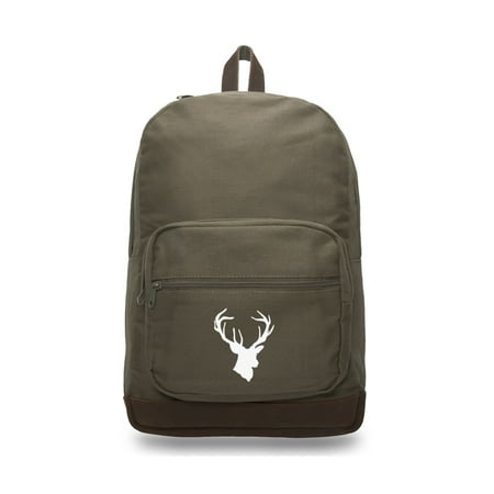 Hunting Deer Buck Antlers Canvas Teardrop Backpack with Leather Bottom (Best Bow Hunting Backpack)