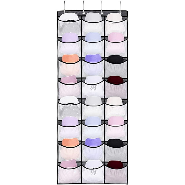 Hat Rack Hat Organizer For Baseball Caps 24 Mesh Pockets Over The Door Hat Rack Ball Cap Organizer With Over Door Hooks Hanging Cap Holder Organizer Hanger For Hats Storage,Grey