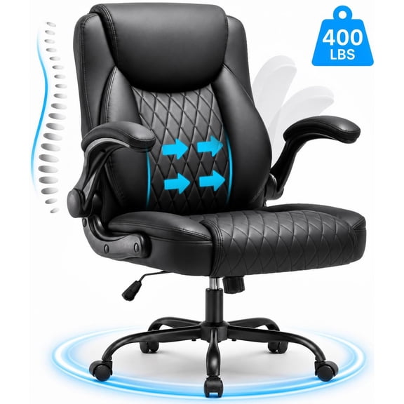 CloudRest Pro Office Chair, 400LBS Wide Seat Ergonomic Computer Desk Chair High Back Executive Leather Chair Adjustable Task Chair Lumbar Back, Black