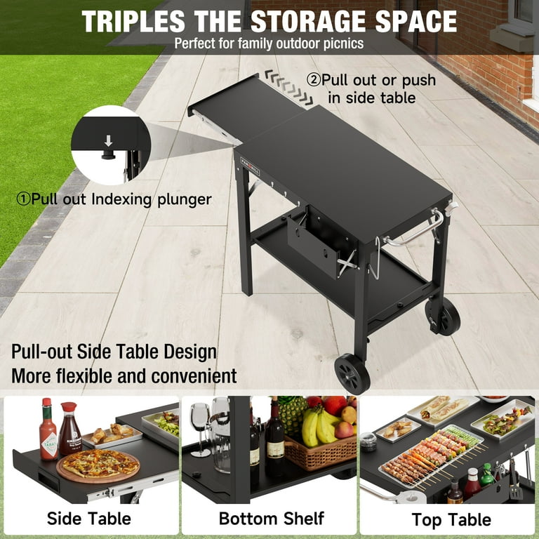 PARGRILL Folding Grill Cart, Stainless Steel 2-Shelf photo 6
