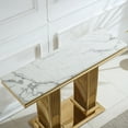 thumbnail image 2 of 3-Piece Modern Coffee Table Set, Faux Marble Coffee Table, End Table and Console Table, Gold Mirrored Stainless Steel Base for Living Room, Home Office, 2 of 6
