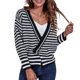 thumbnail image 1 of Chaqueta de punto de mujer con cuello en V a rayas, botones de manga larga, abrigo suelto vintage Irfora Negro/Grande, 1 of 7