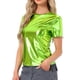 thumbnail image 4 of INSPIRAR CHIC Blusas Metálicas Texturizadas de Manga Corta Brillantes para Fiesta S Verde Mostaza, 4 of 6